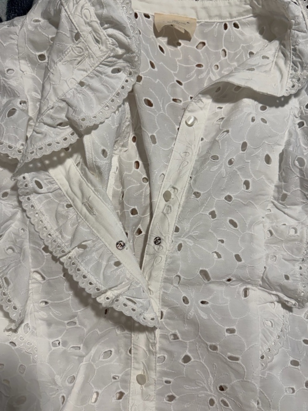 Sézane White Chiara Eyelet Ruffled Cotton Blouse Tank - Picture 5 of 9